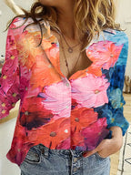 Contrasting elegant long-sleeved lapel floral print shirt Random shipment