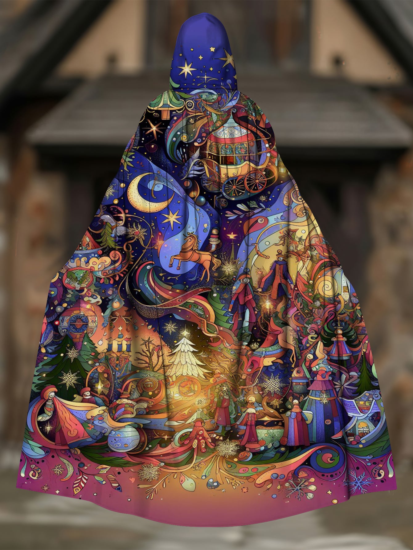 Psychedelic Night Scene City Print Cape