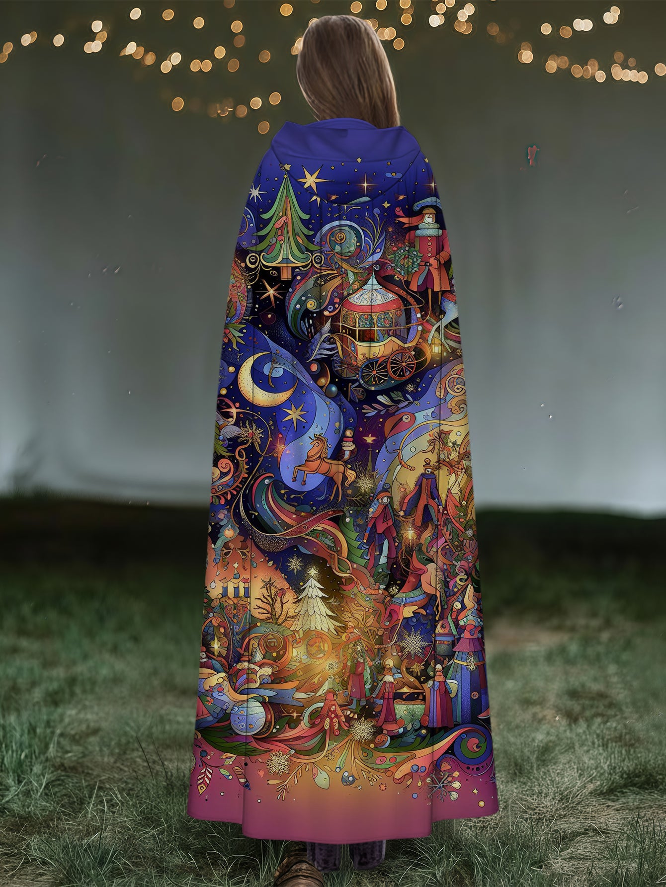 Psychedelic Night Scene City Print Cape