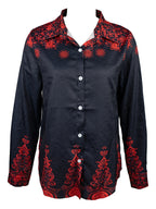 Ethnic print elegant lapel long-sleeved button-down shirt Random shipment