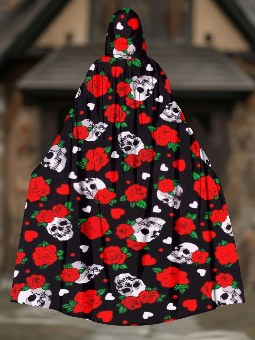 Rose And Skull Print  Cape