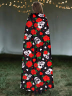 Rose And Skull Print  Cape