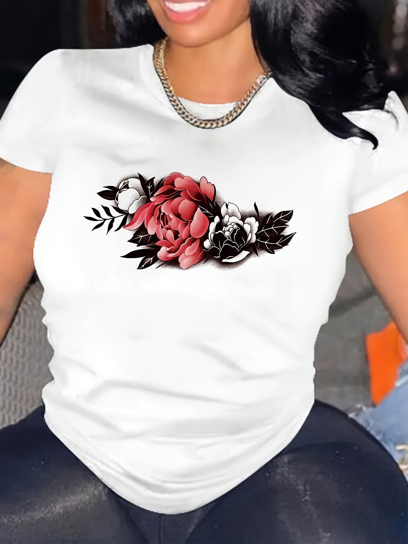 Tropical Daisy Flower Summer Short Sleeve Vacation Casual Print Plus Size T-Shirt Random shipment