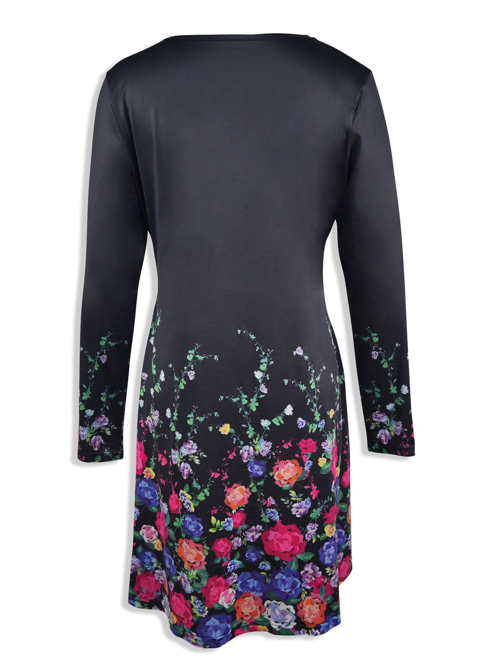 A colorful floral print A-hem gradient color waist-cinching long-sleeved dress Random shipment