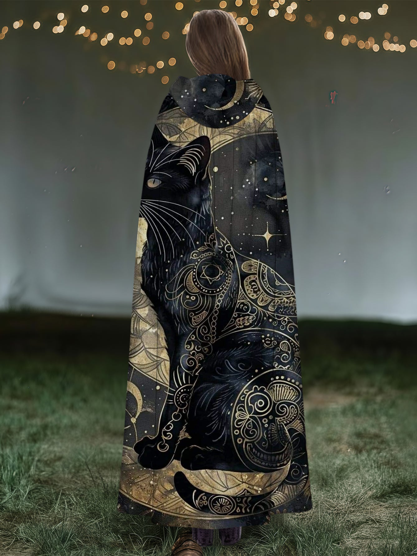 Cat Moon Print Casual Cosplay Cape