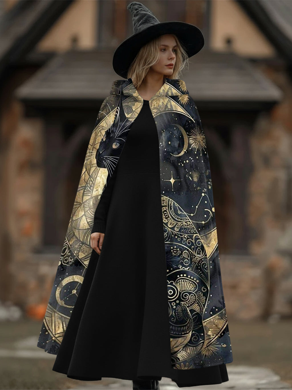 Cat Moon Print Casual Cosplay Cape