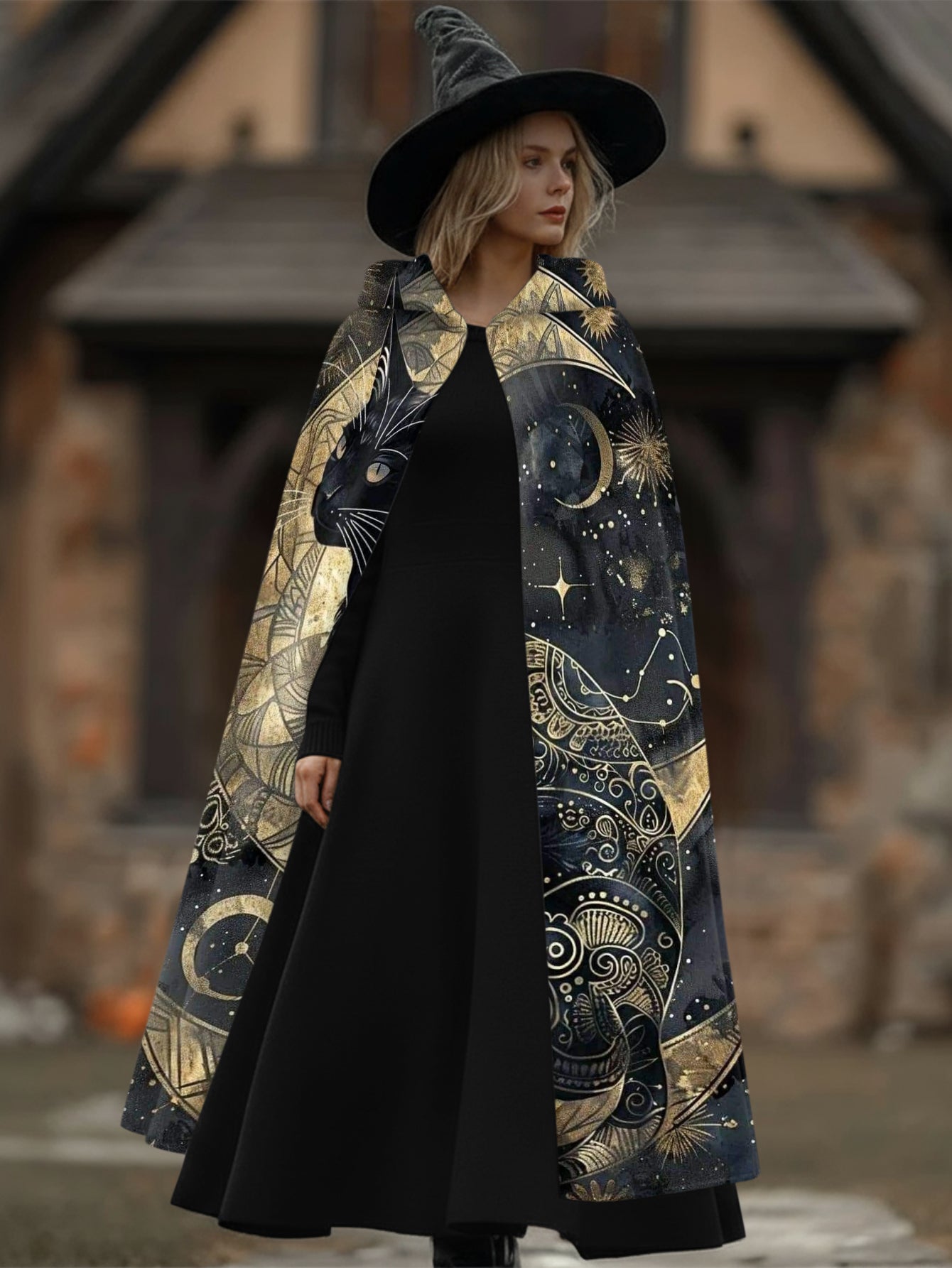 Cat Moon Print Casual Cosplay Cape
