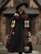 Plaid Print Patchwork Hooded Casual Cloak