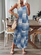 Round neck gradient color casual long dress with curved hem Random shipment