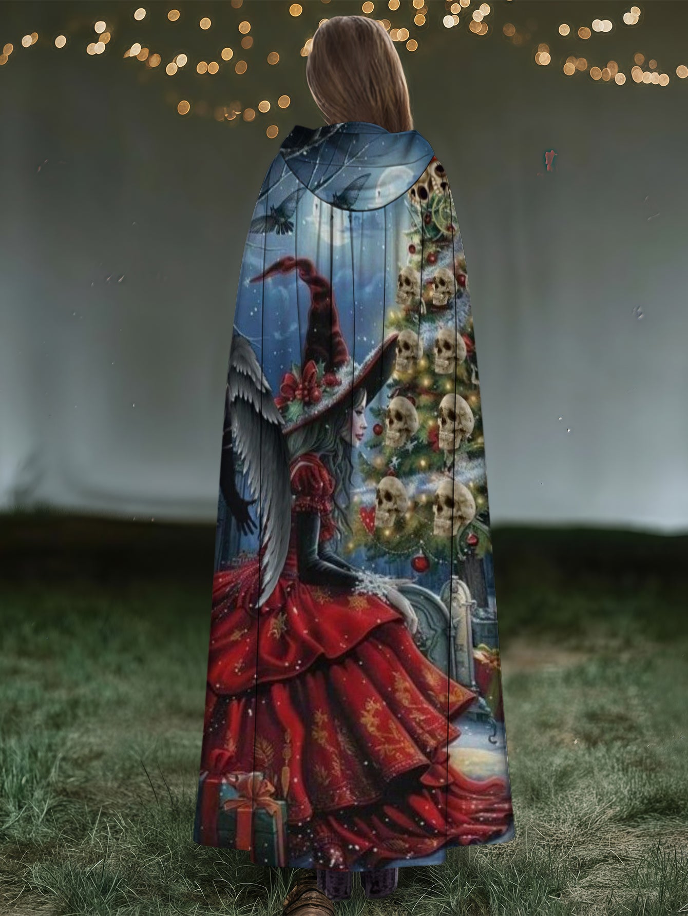 Fun Christmas Print Casual Hooded Cape