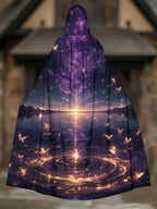 Hooded Landscape Print Casual Loose  Cape