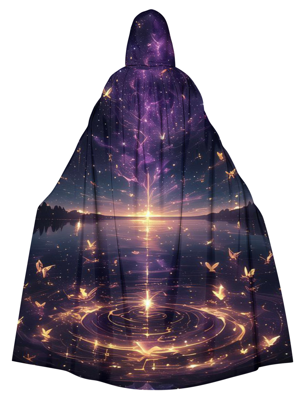 Hooded Landscape Print Casual Loose  Cape