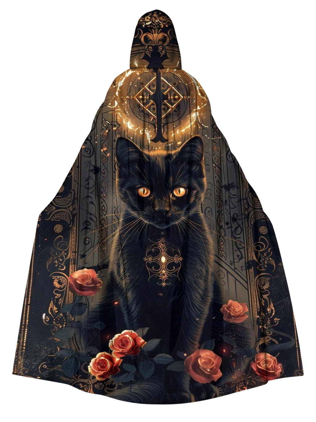Mysterious Cat Floral Print Cape