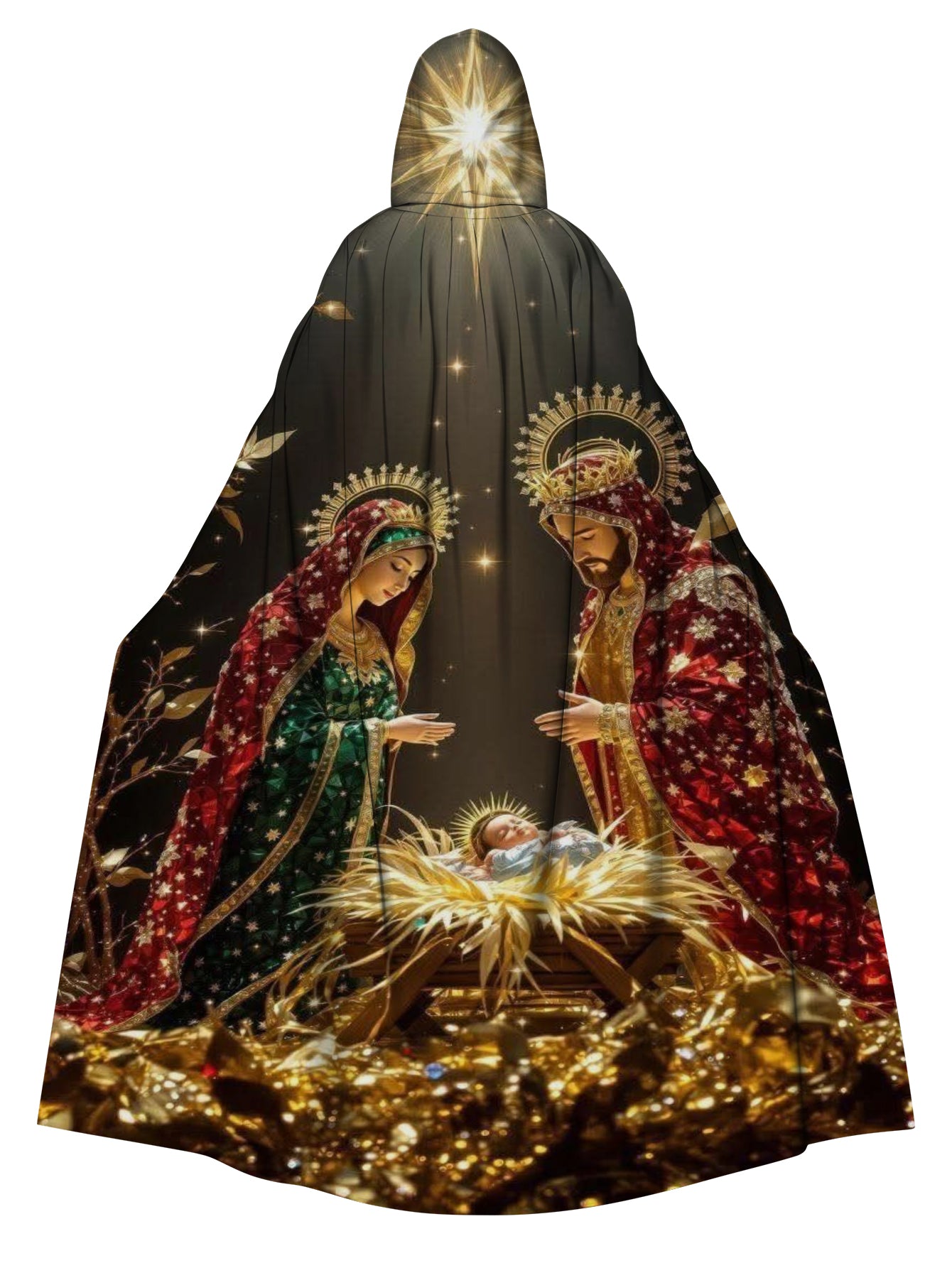 Religious Print Hooded Long Cape