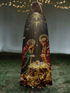 Religious Print Hooded Long Cape
