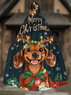 Christmas Puppy Print Hooded Cape