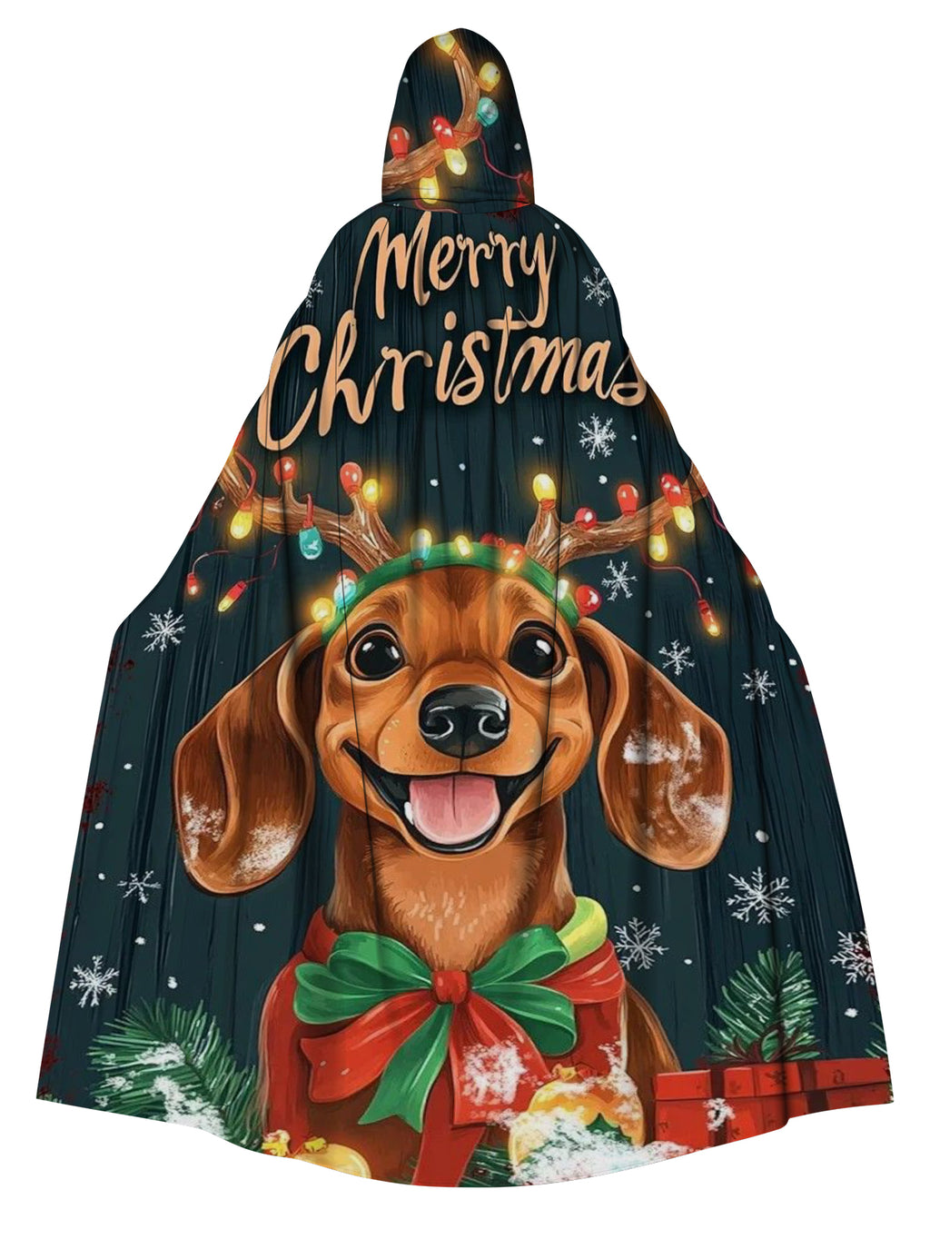 Christmas Puppy Print Hooded Cape