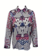 Women's blouse with a long sleeve roll-neck floral pattern with a fun print of buttons Random shipment