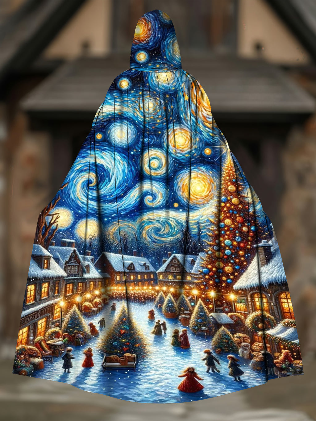 Elegan Hooded Starry Sky Print Cape