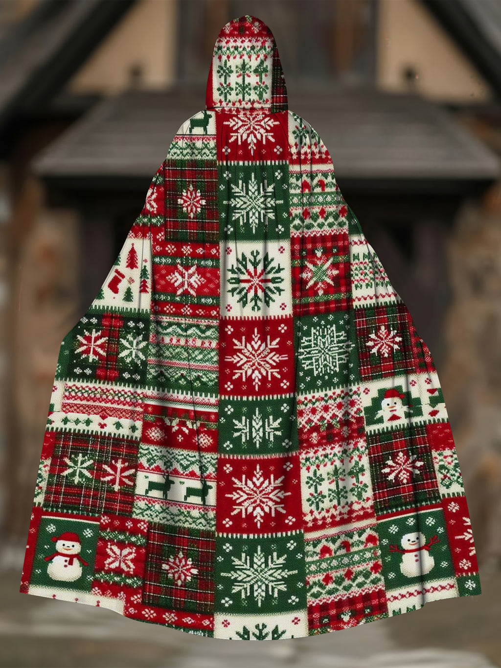 Christmas Fake Hooded Print Cape Cloak