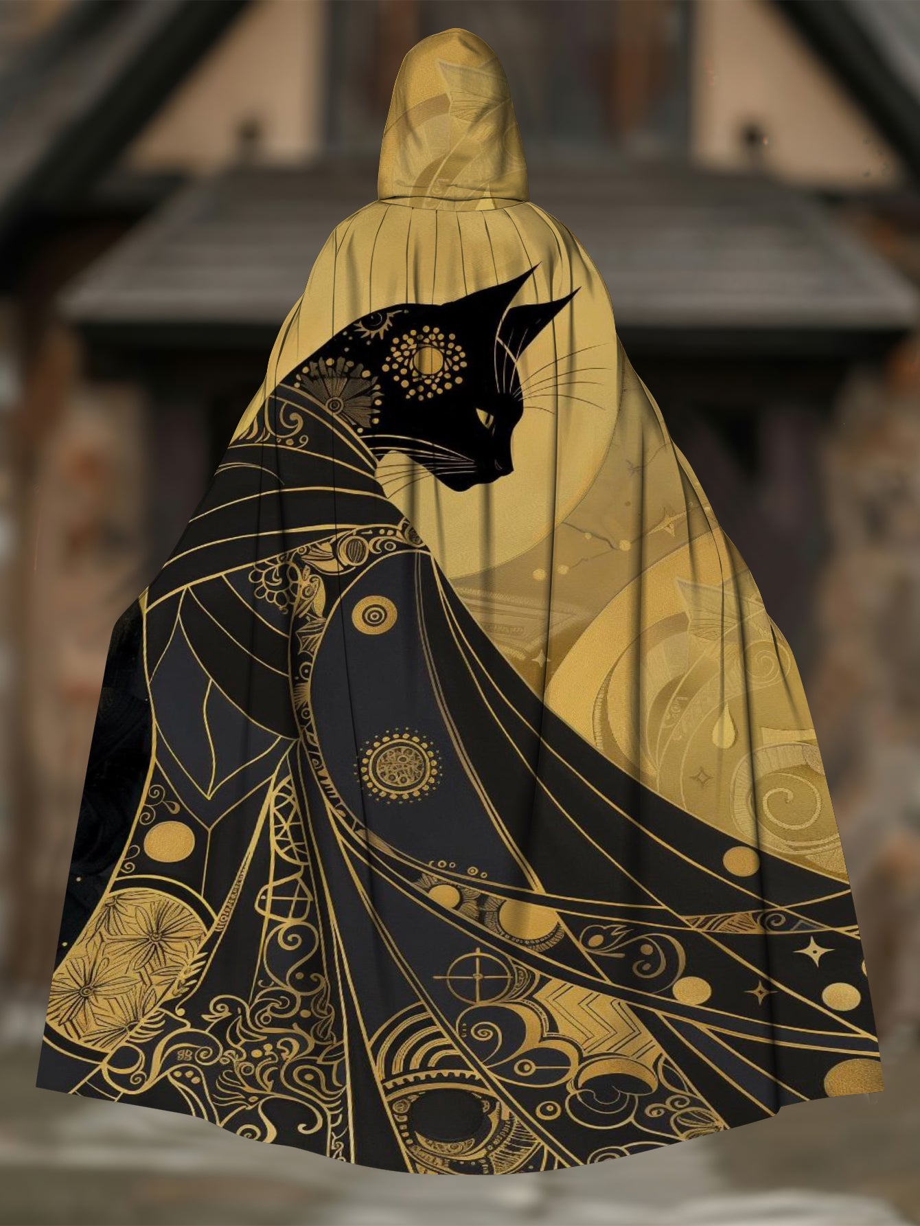 Cat Print Hooded Cartoon Long Cape Cloak