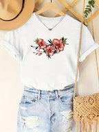 Fun letter flower print T-shirt summer short-sleeved slim top Random shipment