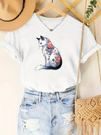 Fun print anime cat summer short sleeve vacation casual print top t-shirt Random shipment