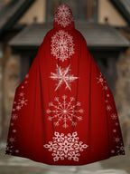 Hooded Loose Snowflake Print Casual  Cape
