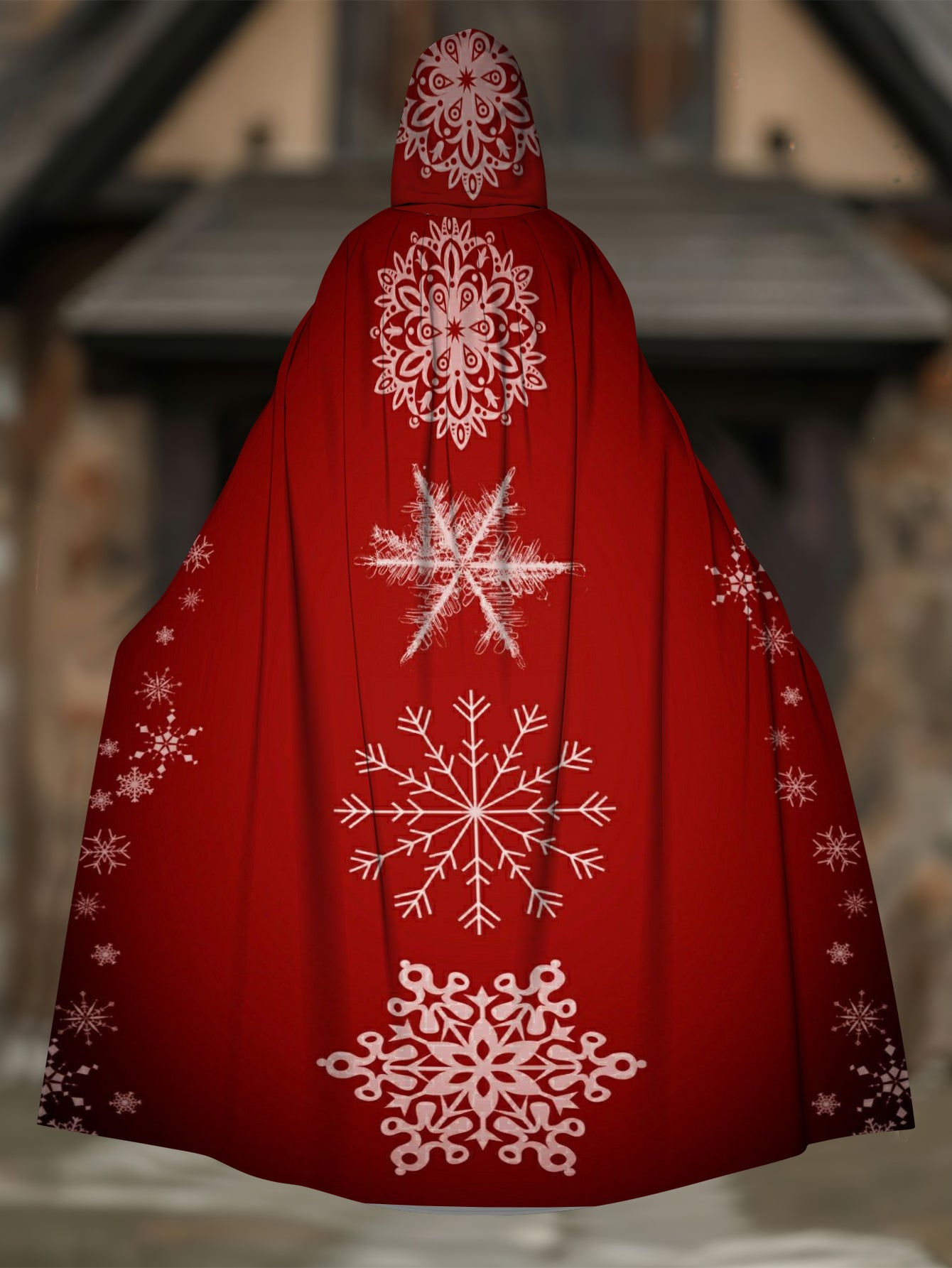 Hooded Loose Snowflake Print Casual  Cape