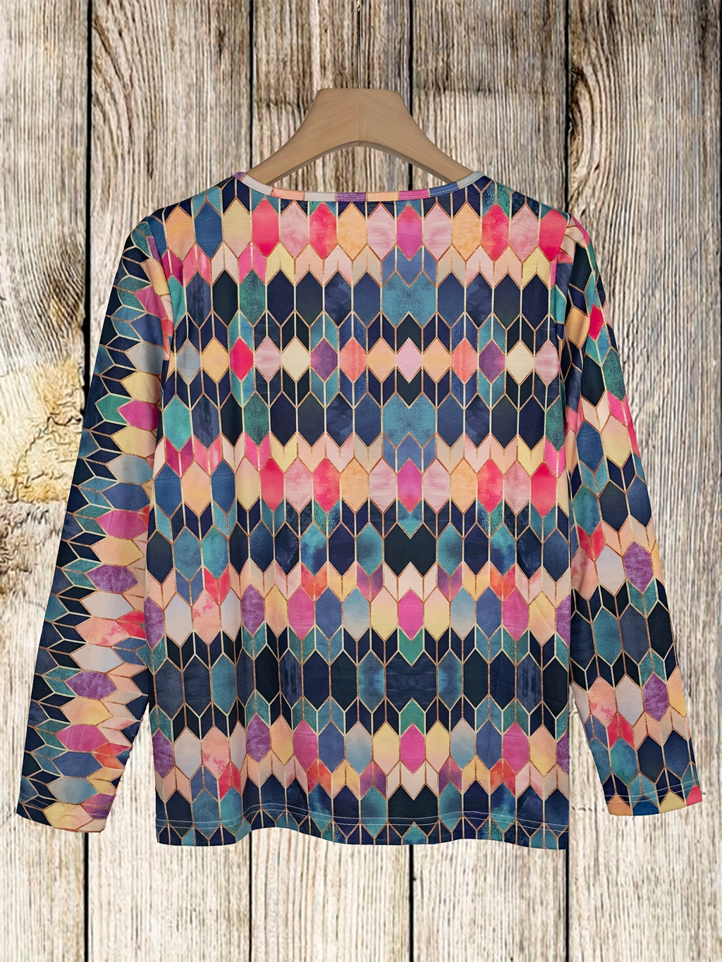 Long-sleeved geometric print zip-up contrasting half-cardigan T-shirt Random shipment
