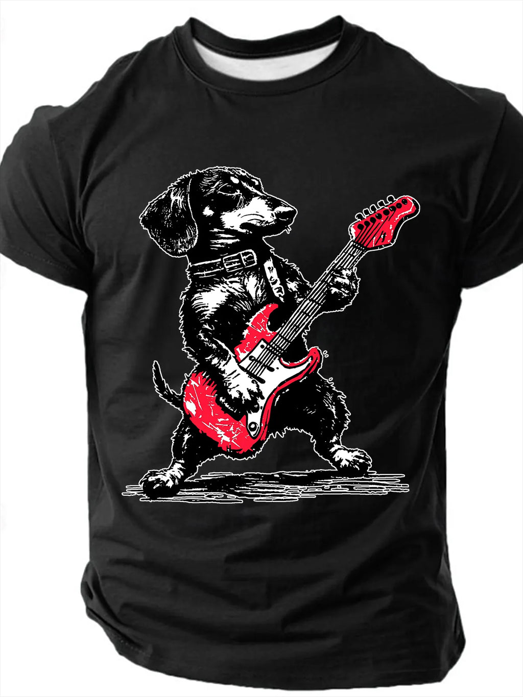 Dachshund Weenie Playing Guitar Print T-Shirt