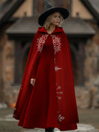 Hooded Loose Snowflake Print Casual  Cape