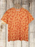 Color-blocking maple leaf print round neck short sleeve plus size T-shirt Random shipment