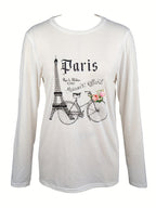 Eiffel Tower long-sleeved crewneck elegant printed T-shirt Random shipment