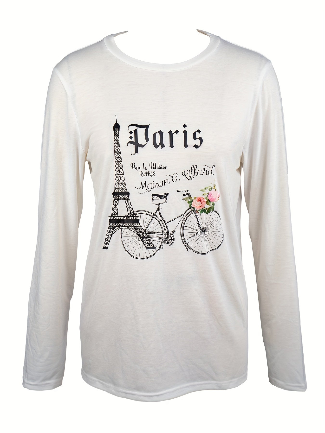 Eiffel Tower long-sleeved crewneck elegant printed T-shirt Random shipment