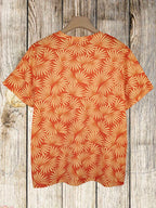 Color-blocking maple leaf print round neck short sleeve plus size T-shirt Random shipment