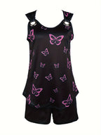 Casual butterfly print V-neck vest Casual shorts set Random shipment
