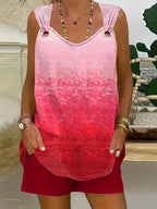 V-neck gradient print vest casual shorts set Random shipment