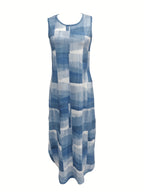 Round neck gradient color casual long dress with curved hem Random shipment