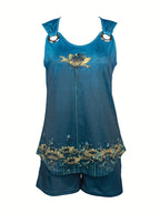 V-neck floral print vest casual shorts set Random shipment