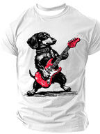 Dachshund Weenie Playing Guitar Print T-Shirt