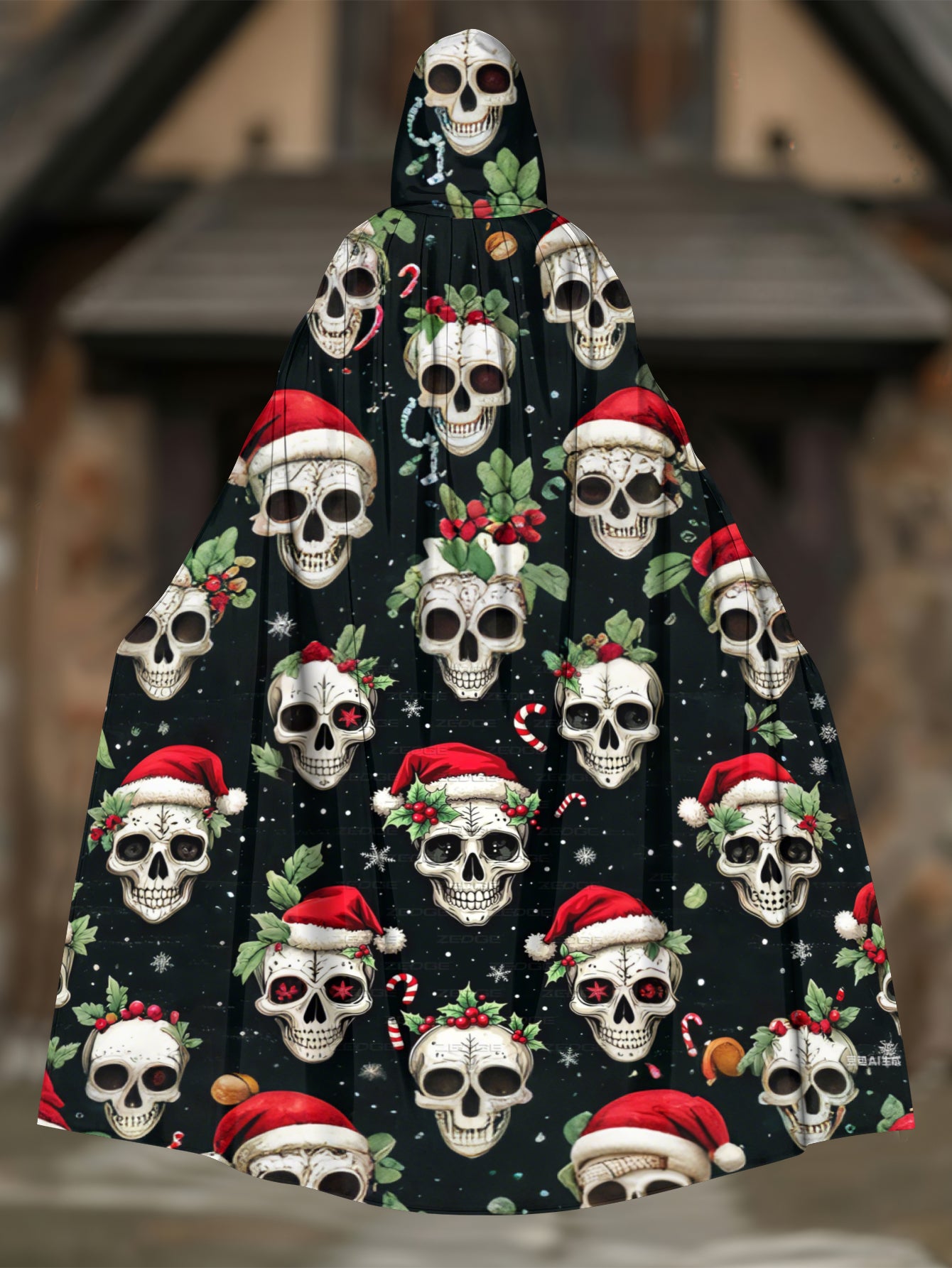 Merry Christmas Fun Skull Print Cape