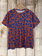 Contrast leopard print crewneck short sleeve plus-size T-shirt Random shipment