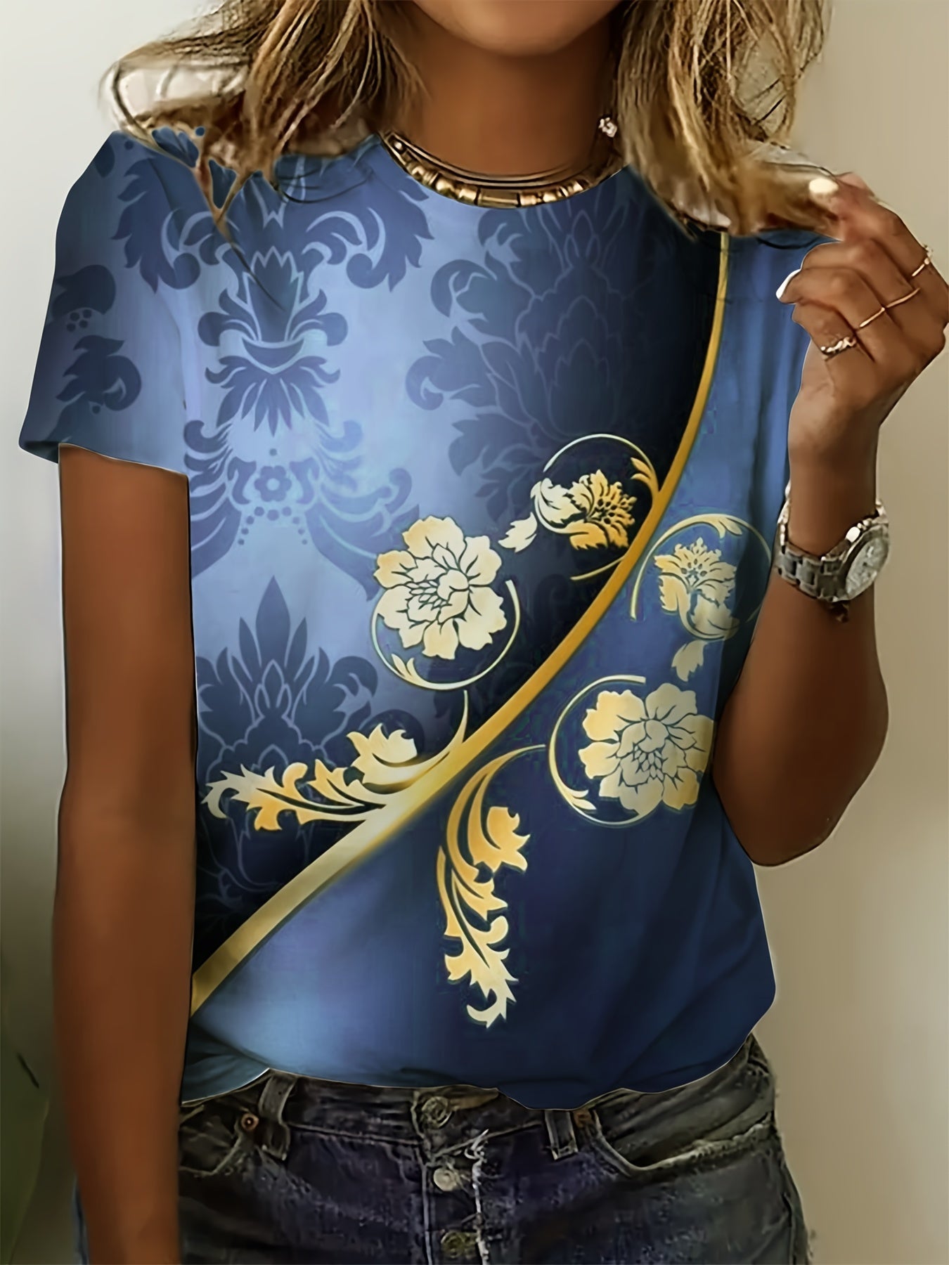 Tropical Daisy Flower Summer Short Sleeve Vacation Casual Print Plus Size T-Shirt Random shipment