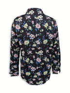Contrasting floral, long-sleeved buttons, elegant lapel blouse Random shipment