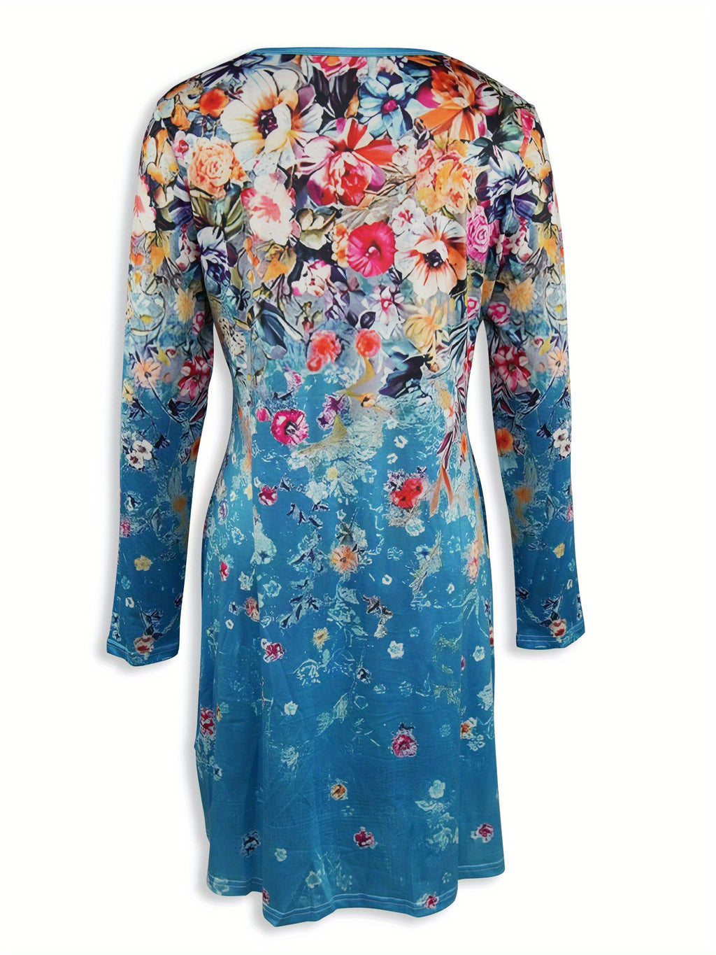 A waist-cinching A round-neck, long-sleeved floral print dress Random shipment
