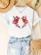 Tropical Rose Summer Short Sleeve Resort Casual Print Top T-Shirt Random shipment
