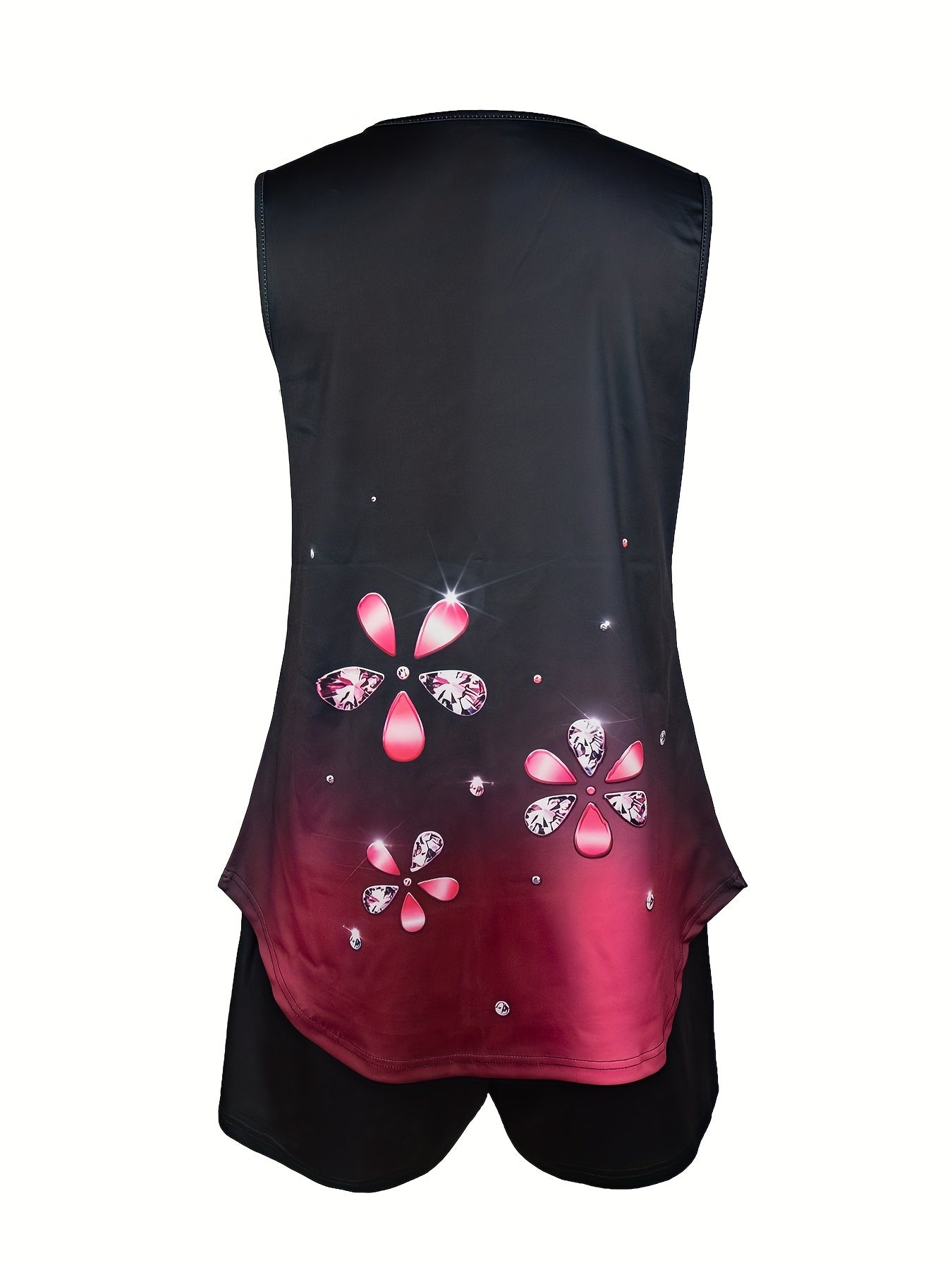 V-neck floral print vest and casual color-blocking shorts set Random shipment