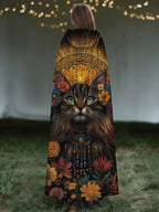 Holiday-inspired Cat And Floral Print Hooded Cape