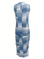 Round neck gradient color casual long dress with curved hem Random shipment